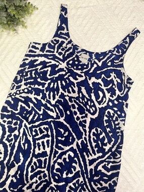 NIC+ZOE Blue and White Asymmetrical Patterned Dress - Size XS